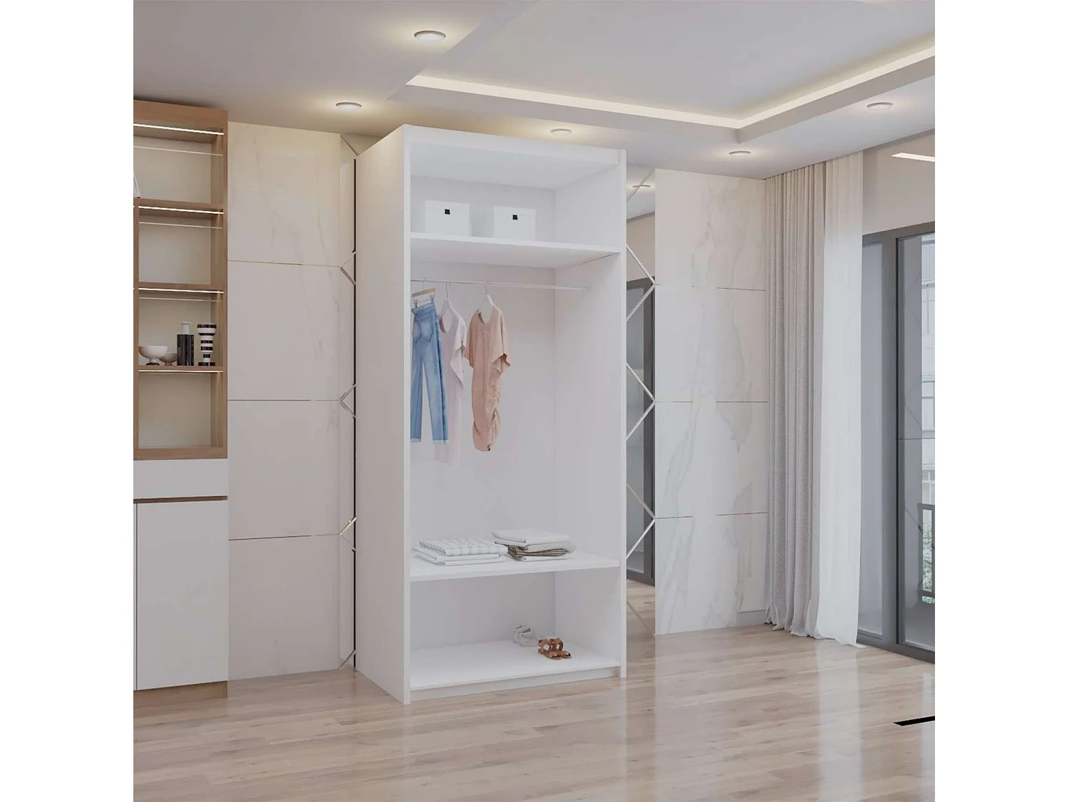 Double mirrored sliding door wardrobe - 90cm white- Modern