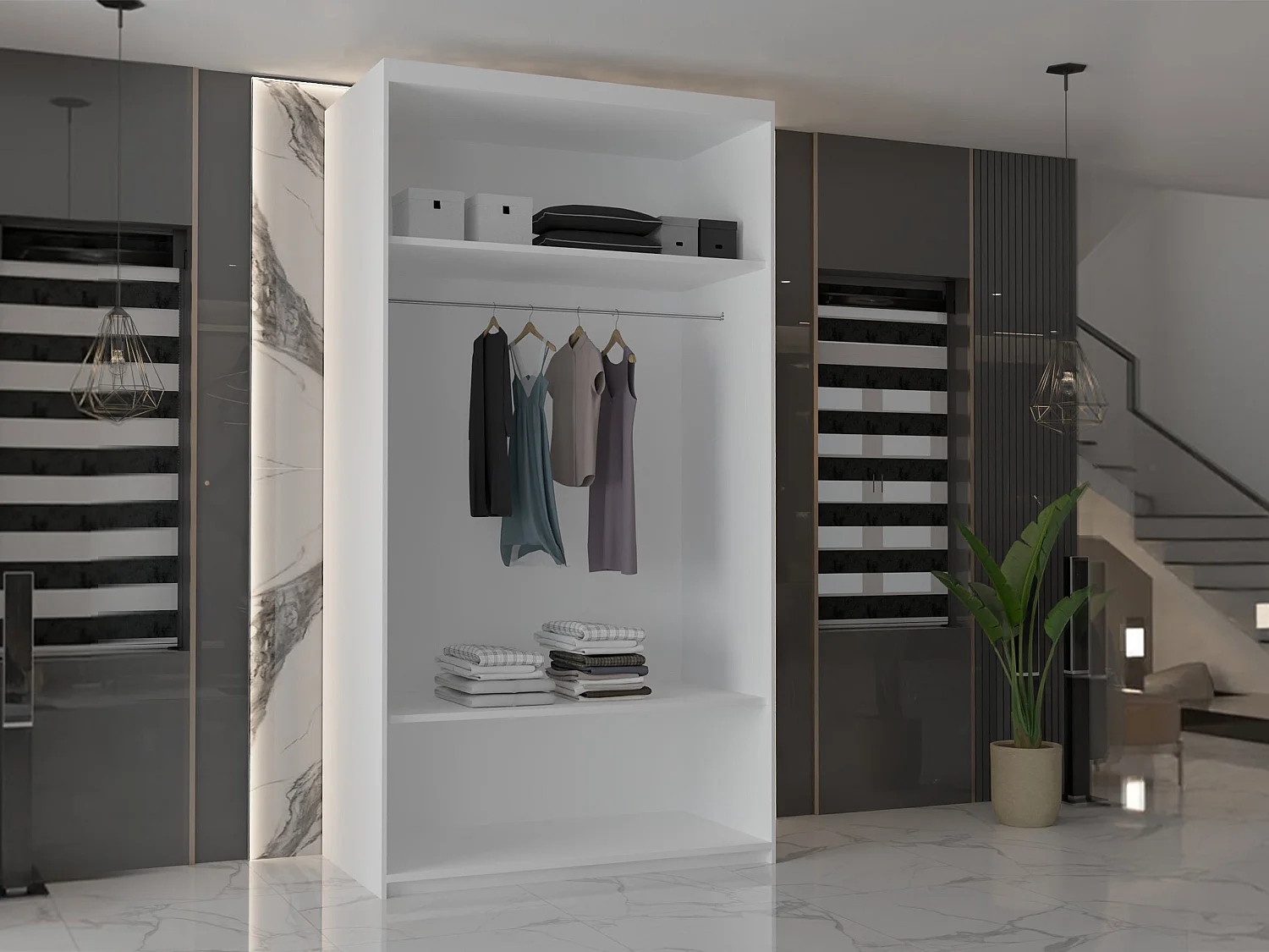 Double mirrored sliding door wardrobe - 90cm white- Modern