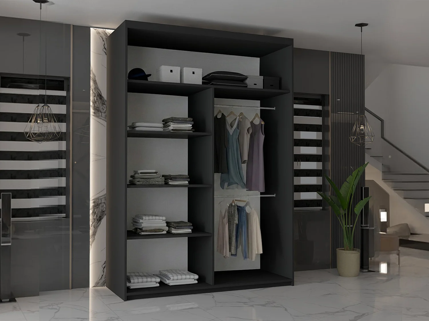 Double mirrored sliding door wardrobe - 120cm black- Modern