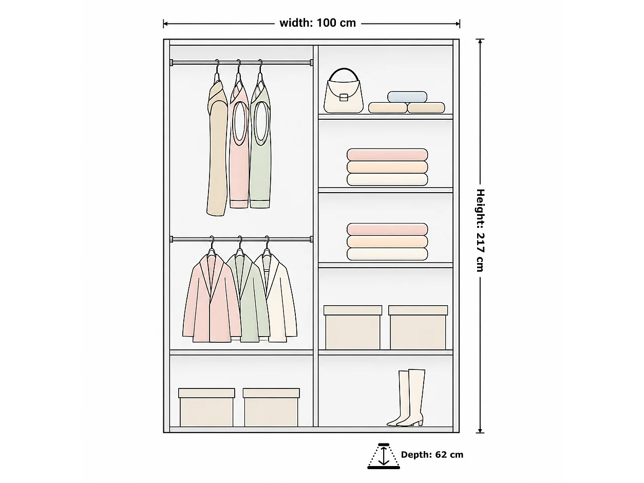 Double mirrored sliding door wardrobe - 100cm grey- Modern