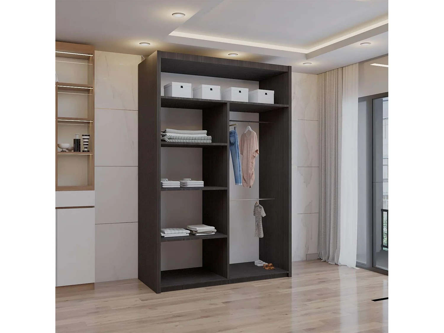 Double mirrored sliding door wardrobe - 120cm wenge- Modern