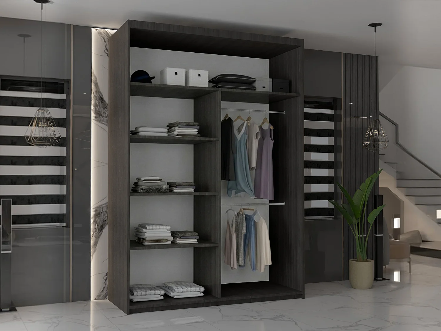 Double mirrored sliding door wardrobe - 120cm wenge- Modern