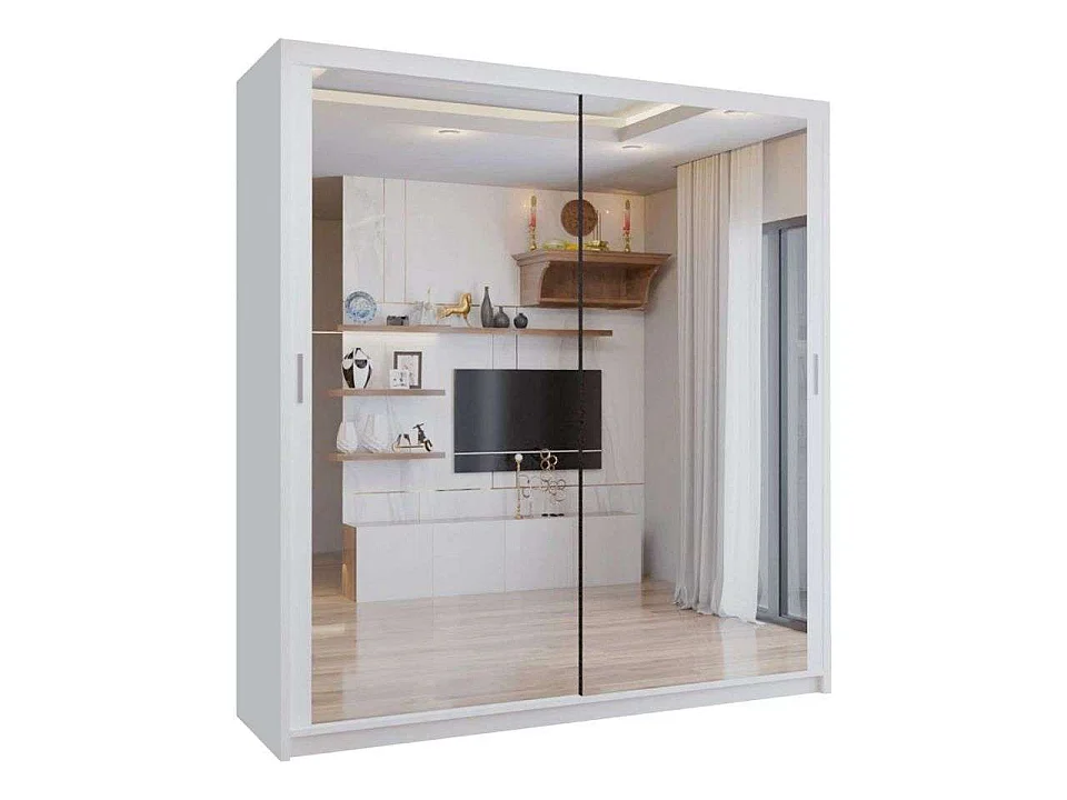 Double mirrored sliding door wardrobe - 150cm white- Modern