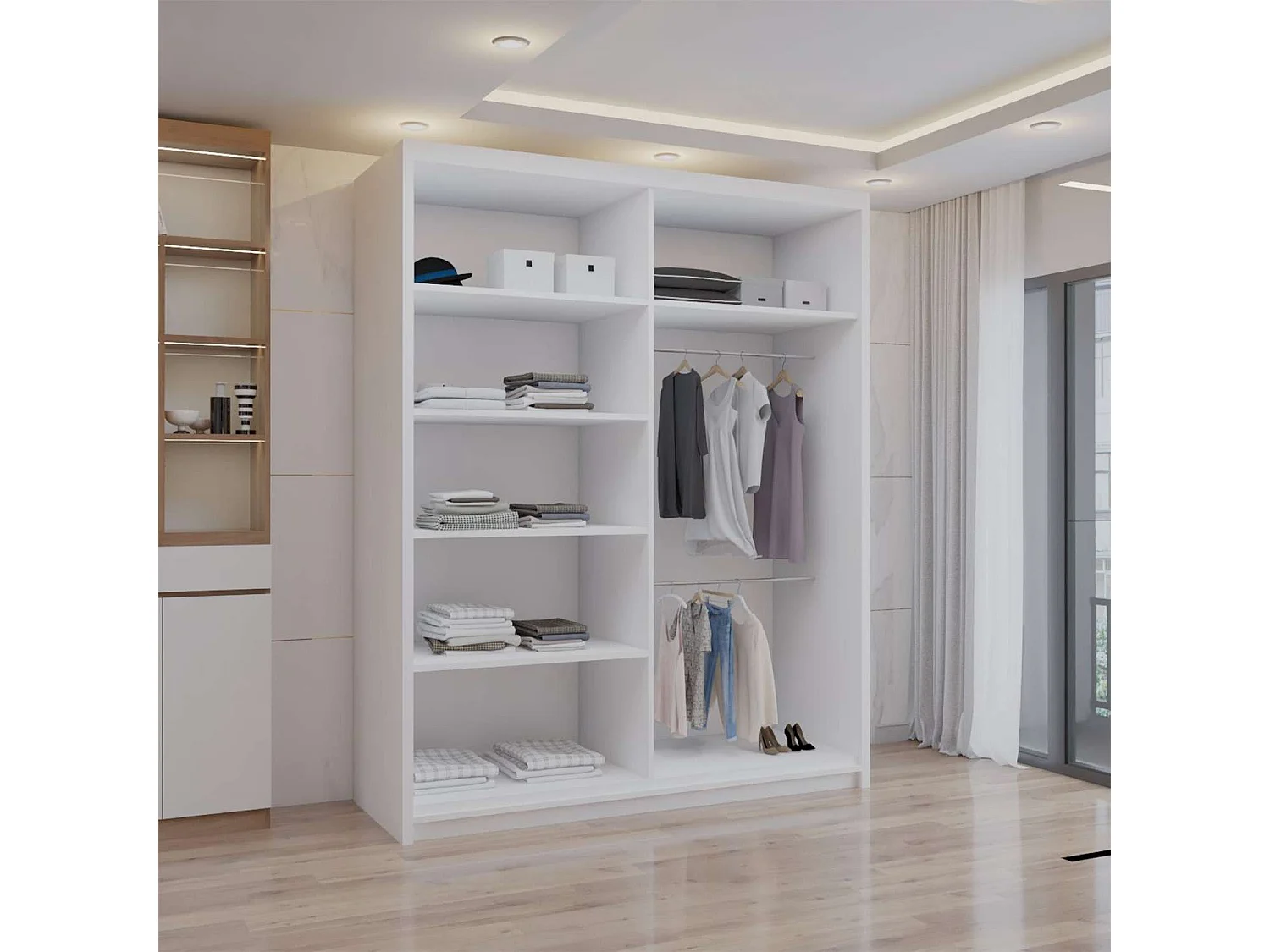 Double mirrored sliding door wardrobe - 150cm white- Modern