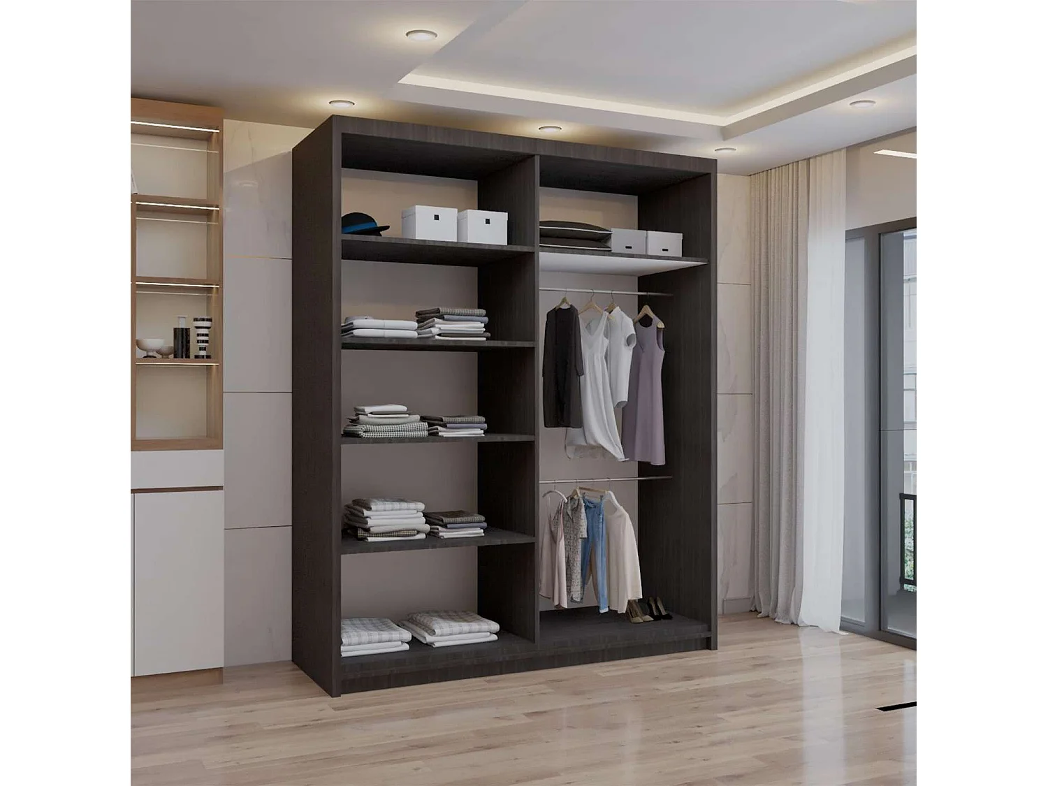 Double mirrored sliding door wardrobe - 180cm wenge- Modern
