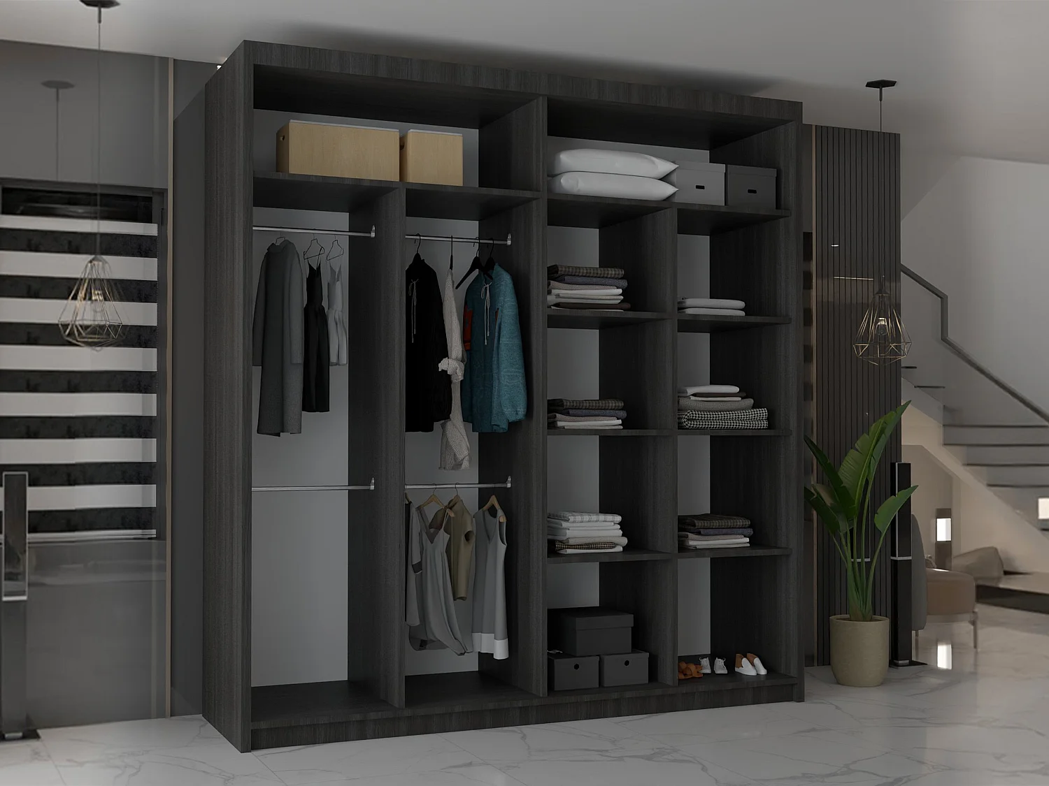 Double mirrored sliding door wardrobe - 180cm wenge- Modern