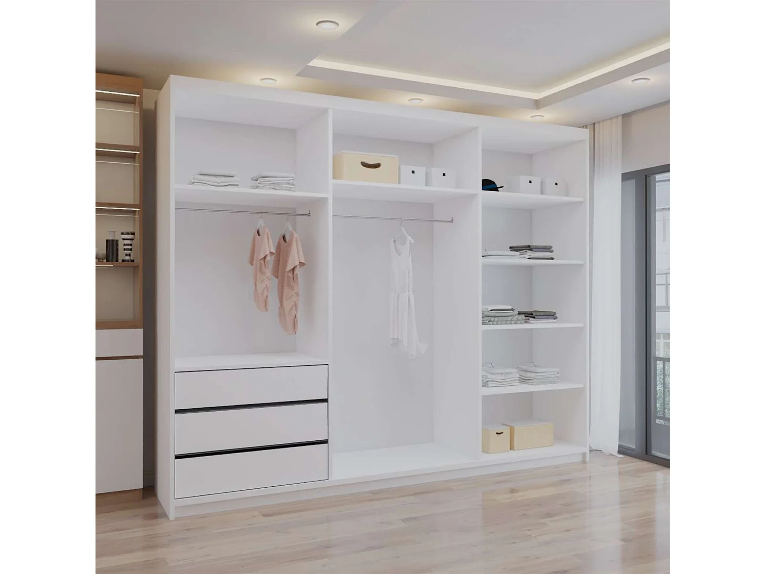 Double mirrored sliding door wardrobe - 250cm white- Modern