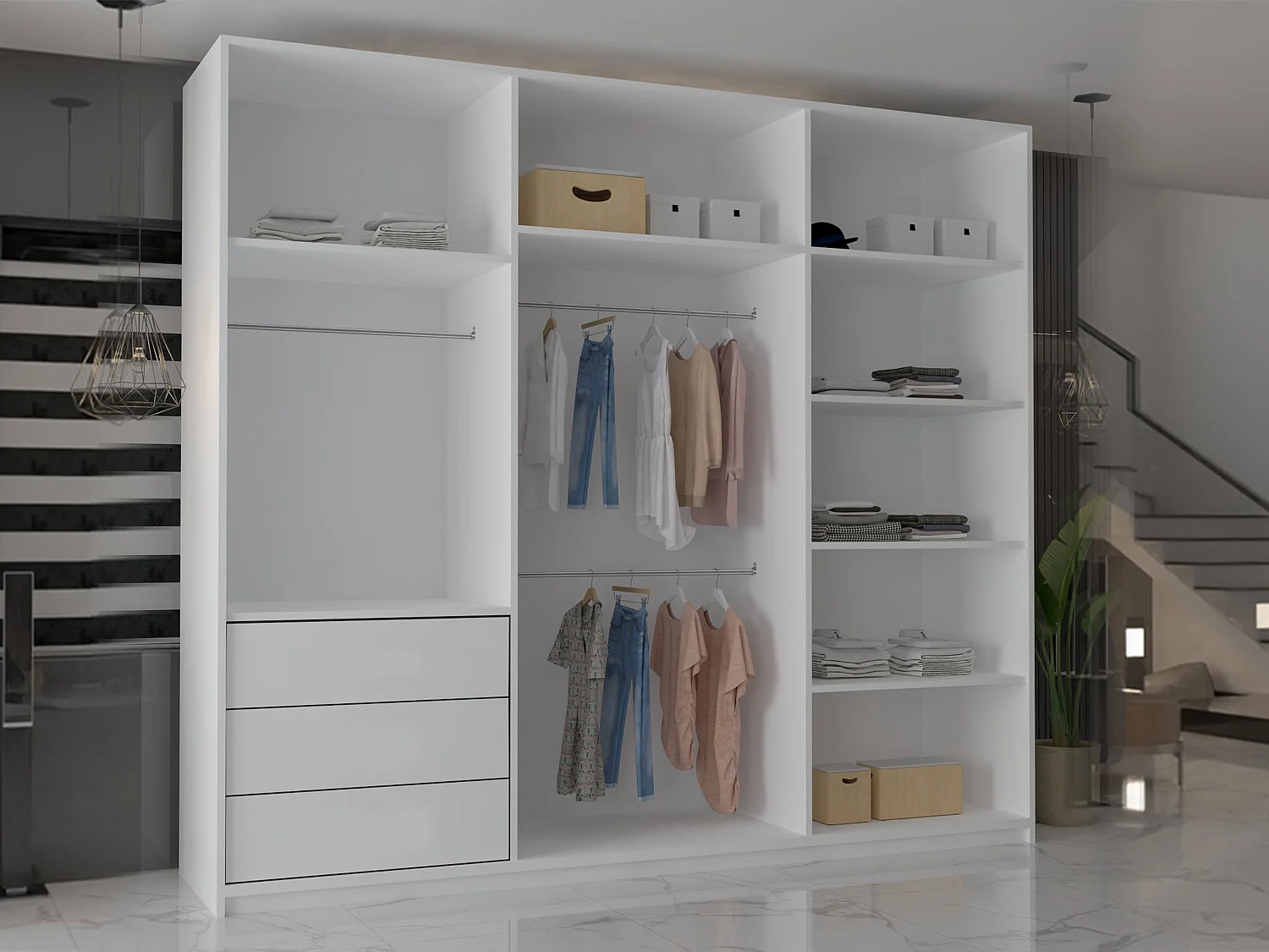 Double mirrored sliding door wardrobe - 250cm white- Modern