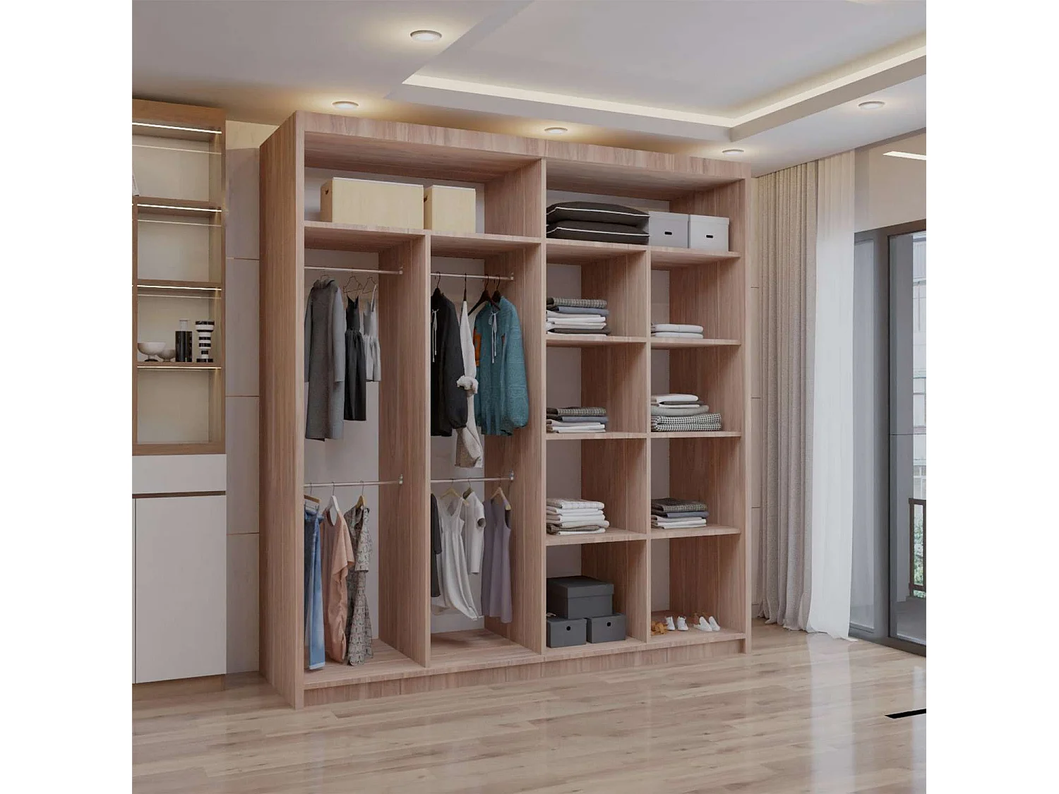 Double mirrored sliding door wardrobe - 203cm walnut- Modern