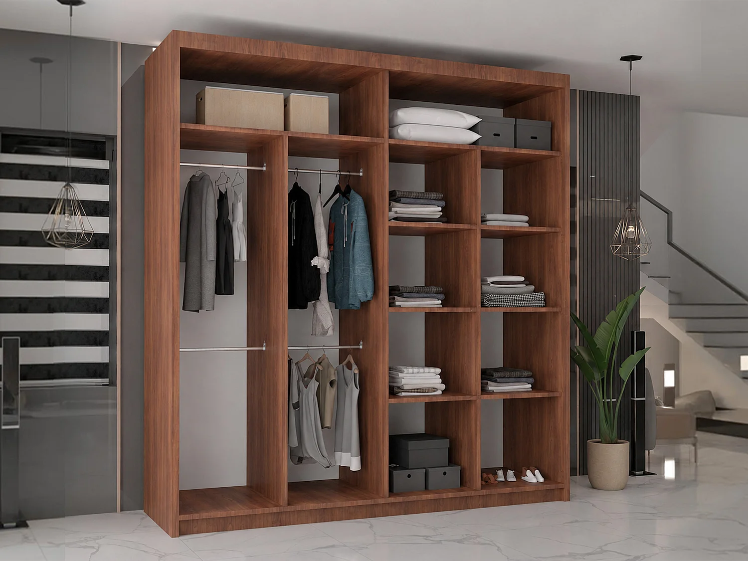Double mirrored sliding door wardrobe - 203cm walnut- Modern