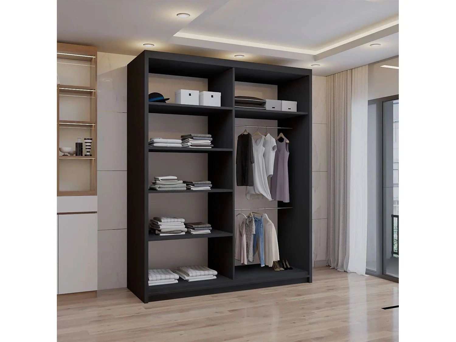 Double mirrored sliding door wardrobe - 150cm black- Modern