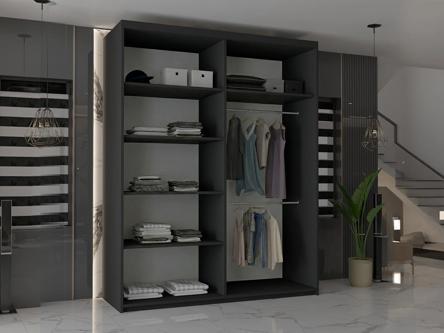Double mirrored sliding door wardrobe - 150cm black- Modern