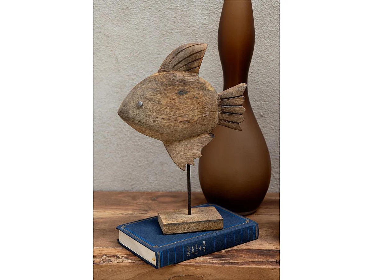 Statuette Poisson sur Pied en Bois "Antwan" 40cm Marron