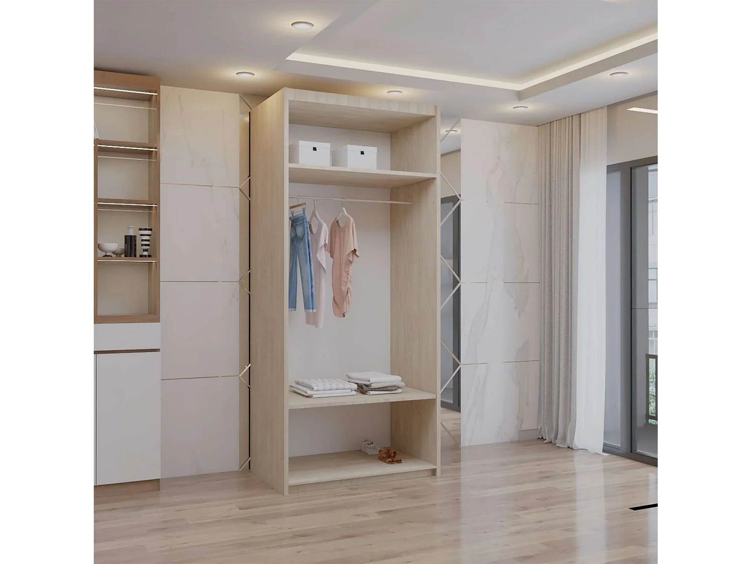 Double mirrored sliding door wardrobe - 90cm oak- Modern