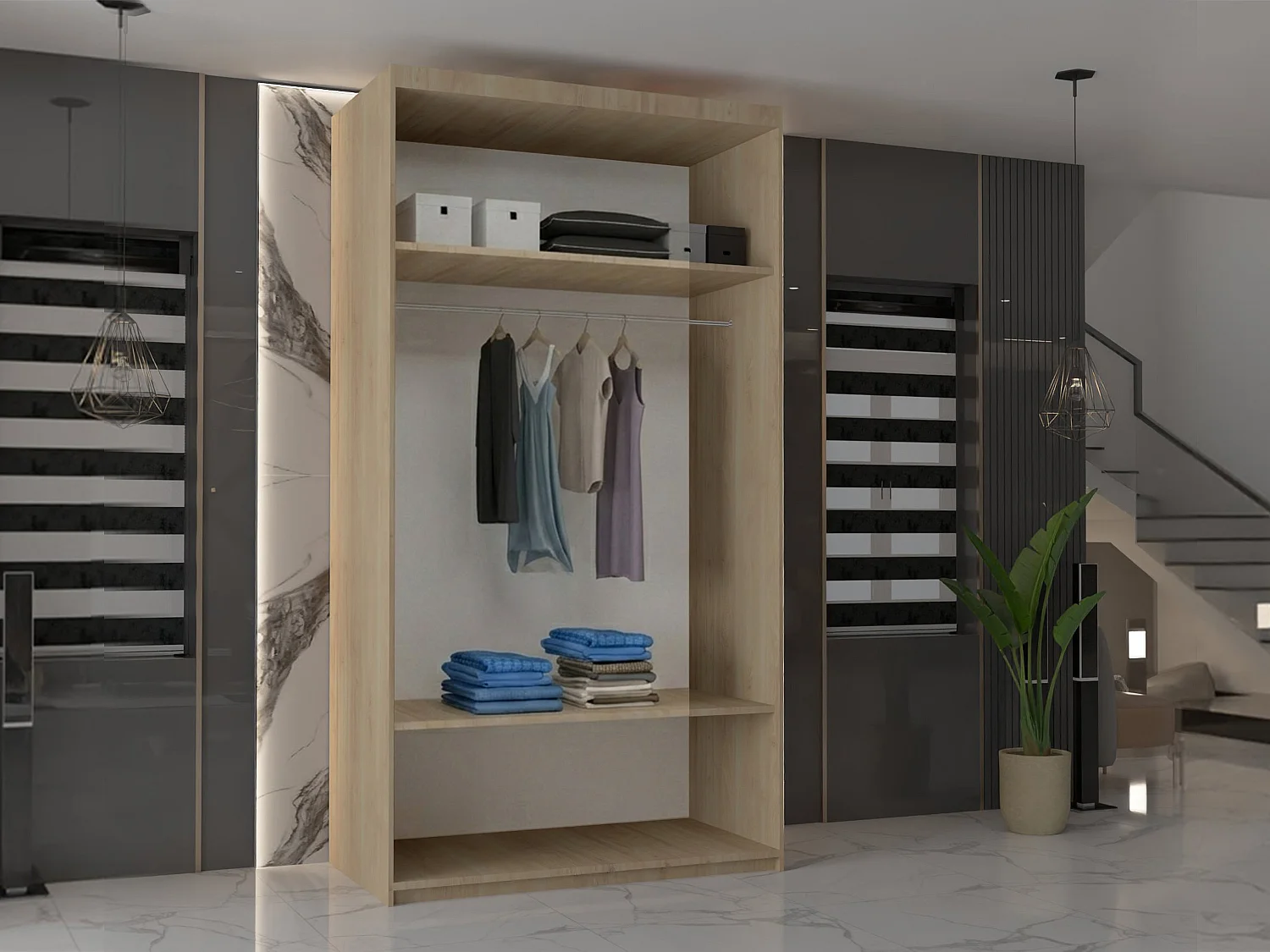 Double mirrored sliding door wardrobe - 90cm oak- Modern
