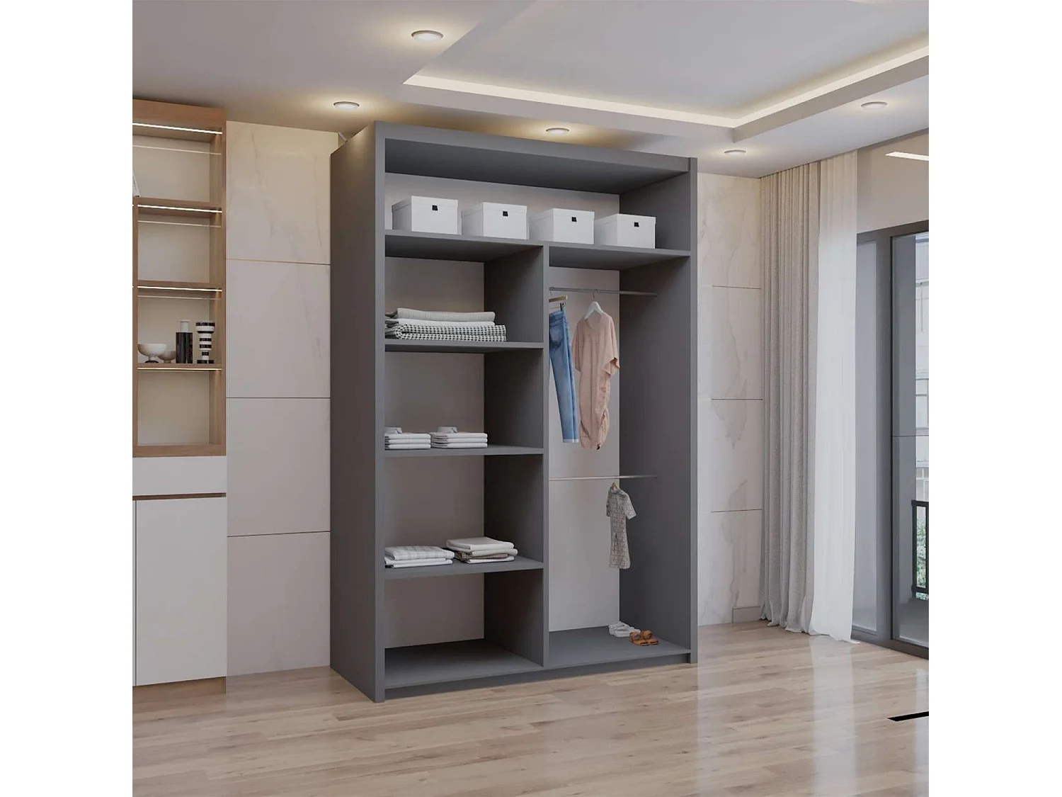 Double mirrored sliding door wardrobe - 120cm grey- Modern