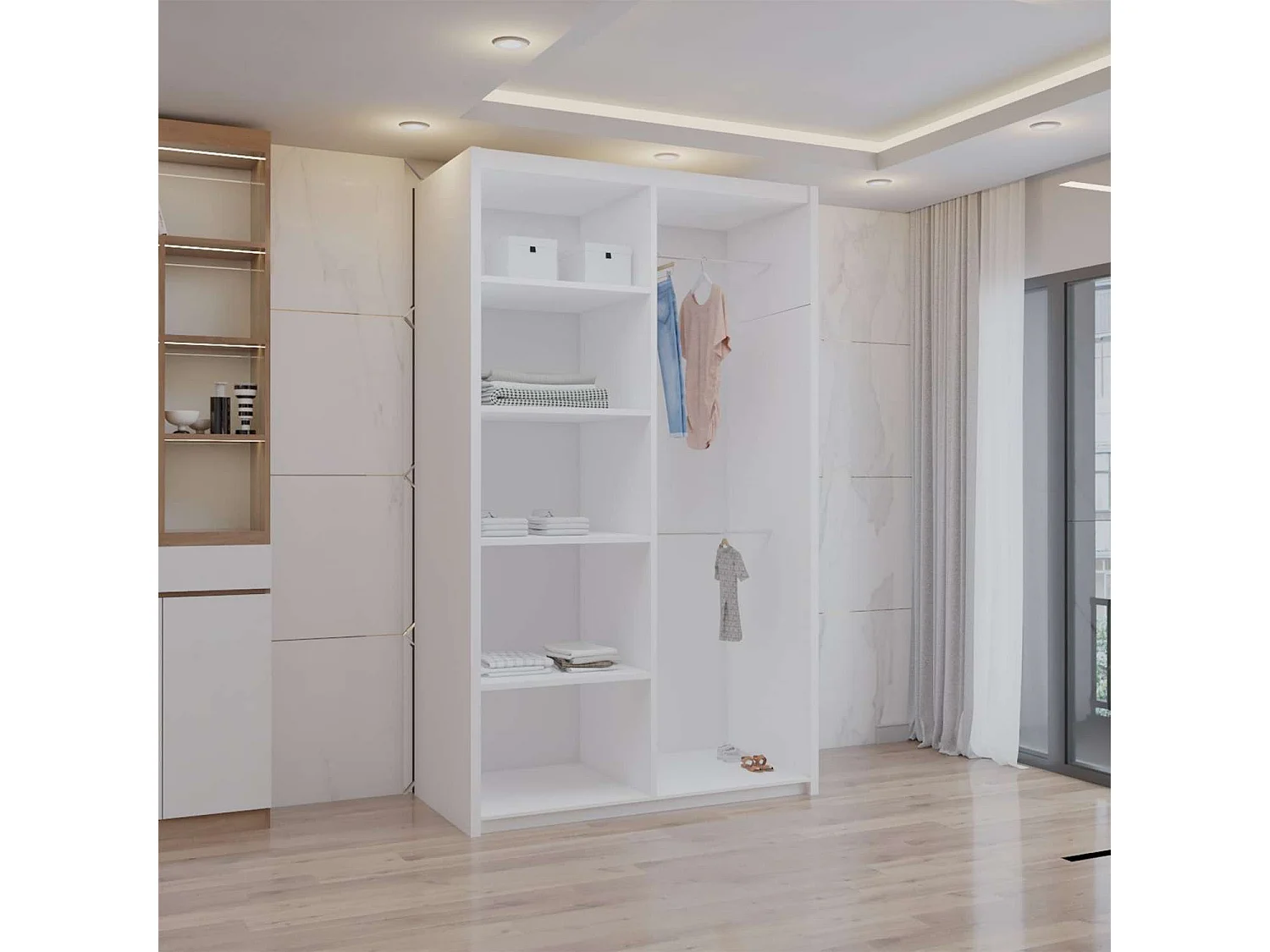 Double mirrored sliding door wardrobe - 100cm white- Modern