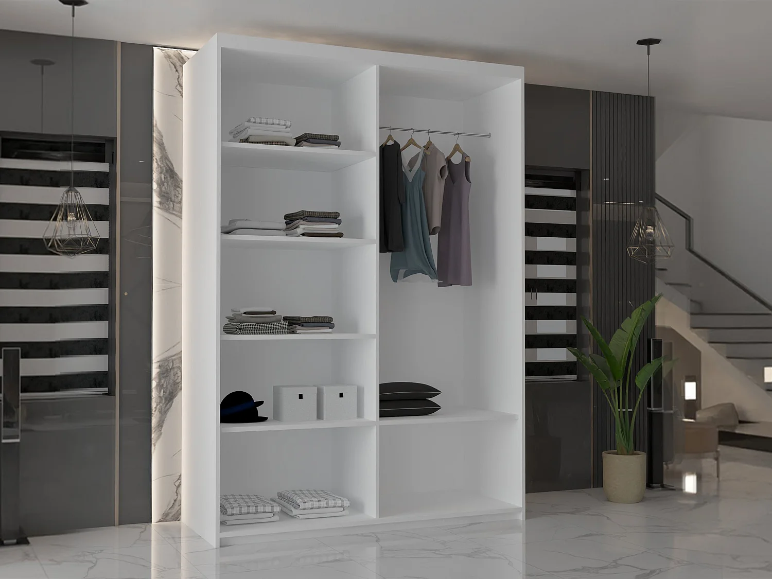 Double mirrored sliding door wardrobe - 100cm white- Modern