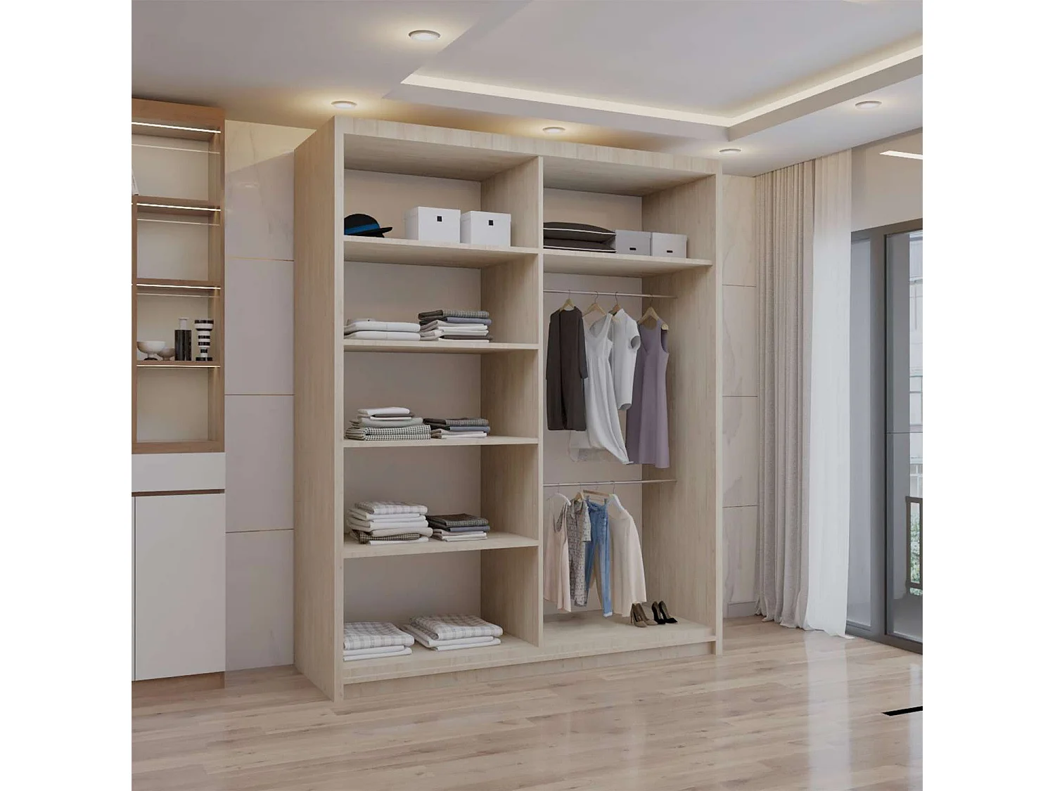 Double mirrored sliding door wardrobe - 150cm oak- Modern