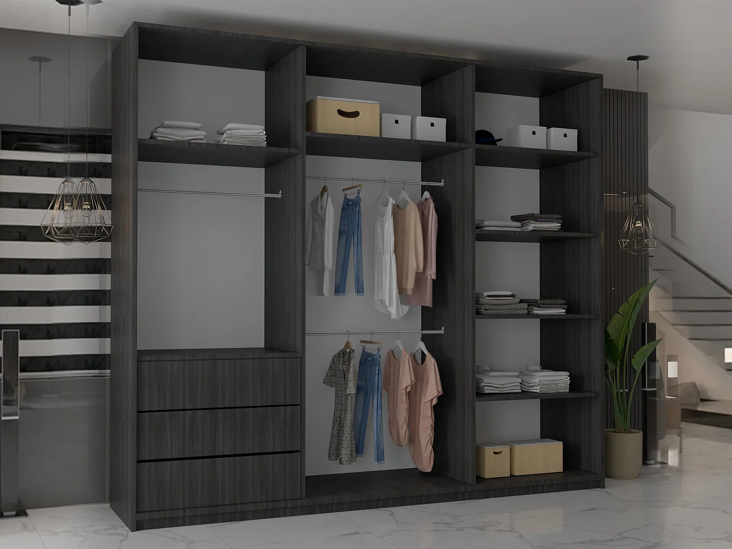 Double mirrored sliding door wardrobe - 250cm wenge- Modern