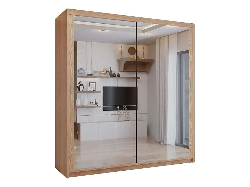 Double mirrored sliding door wardrobe - 180cm oak- Modern