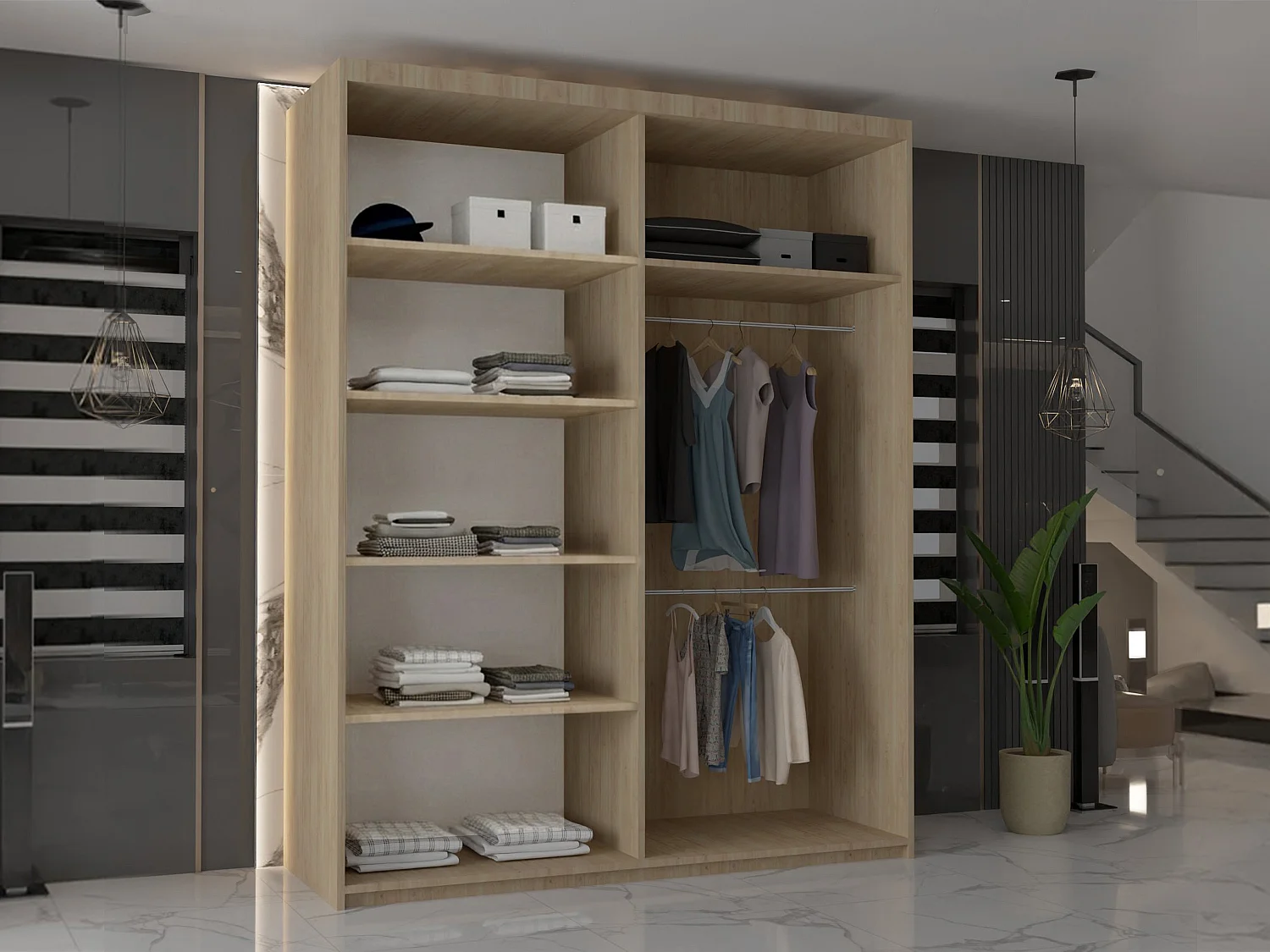 Double mirrored sliding door wardrobe - 180cm oak- Modern