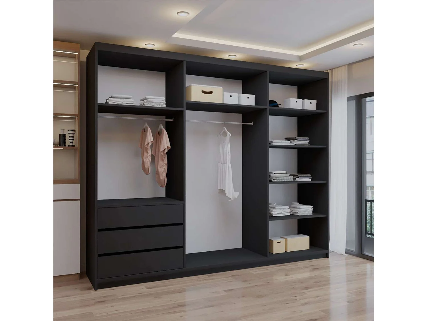 Double mirrored sliding door wardrobe - 250cm black- Modern