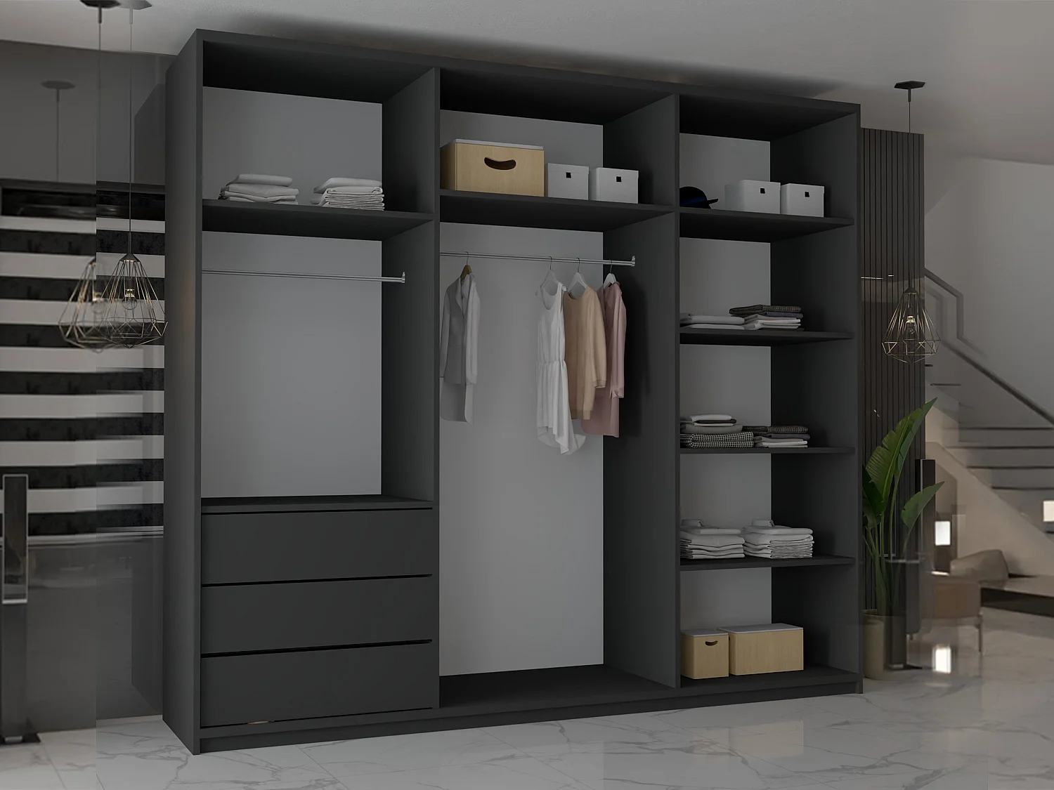 Double mirrored sliding door wardrobe - 250cm black- Modern