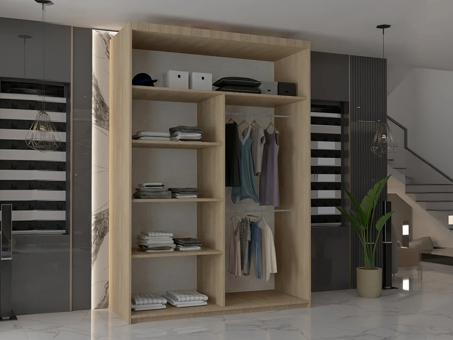 Double mirrored sliding door wardrobe - 120cm oak- Modern