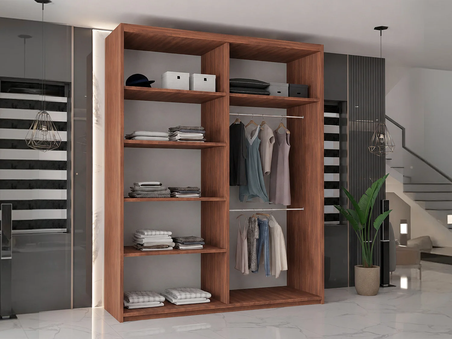 Double mirrored sliding door wardrobe - 150cm walnut- Modern
