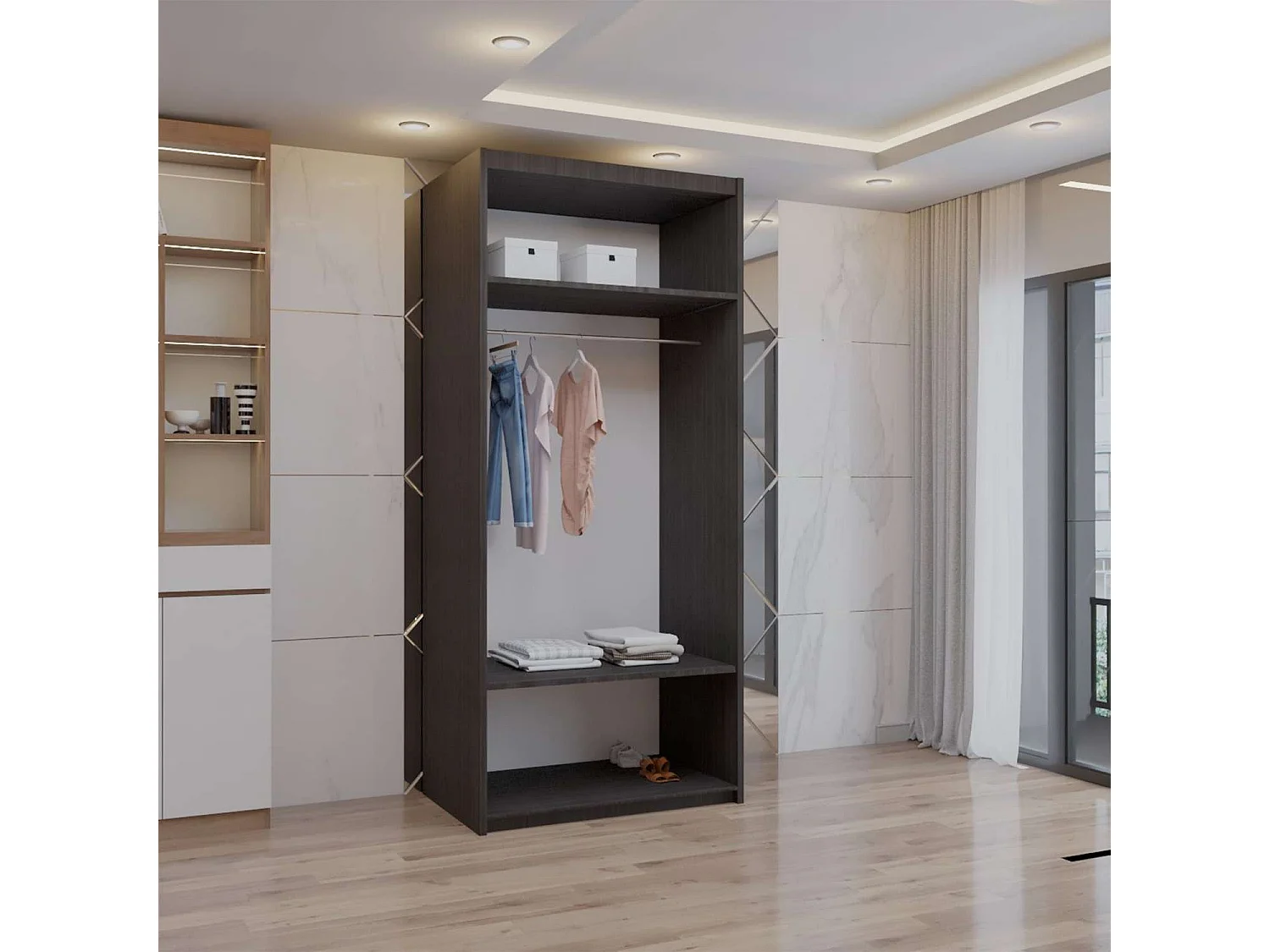 Double mirrored sliding door wardrobe - 90cm wenge- Modern
