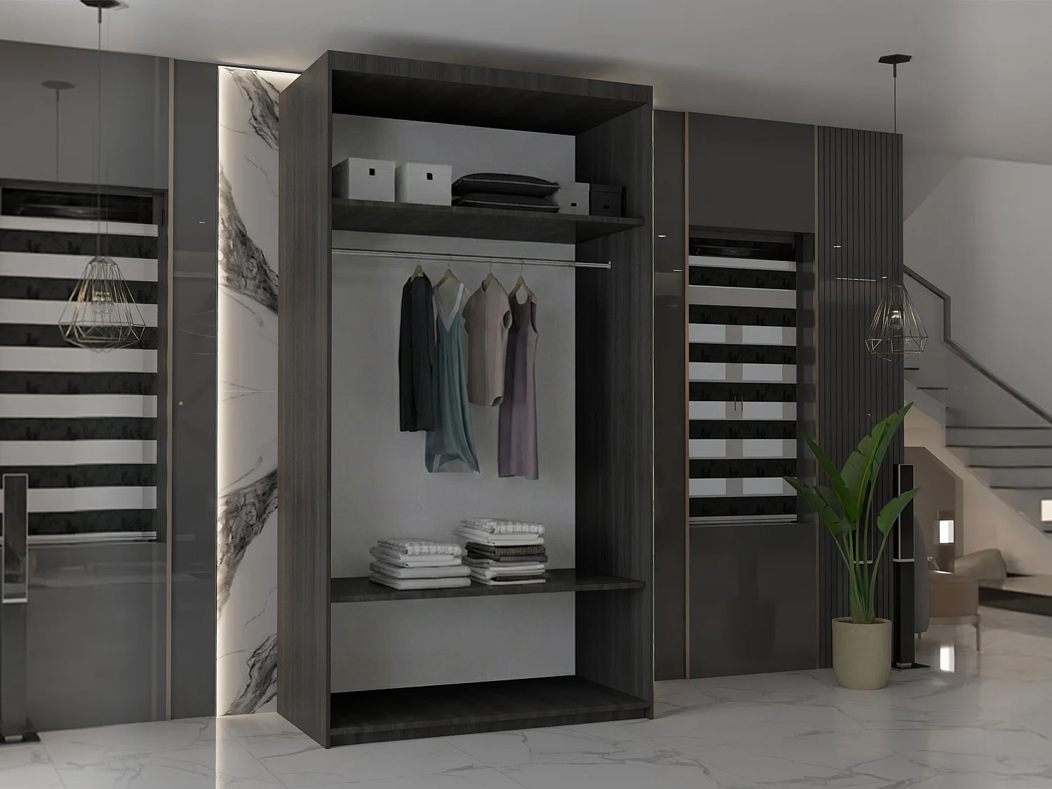 Double mirrored sliding door wardrobe - 90cm wenge- Modern