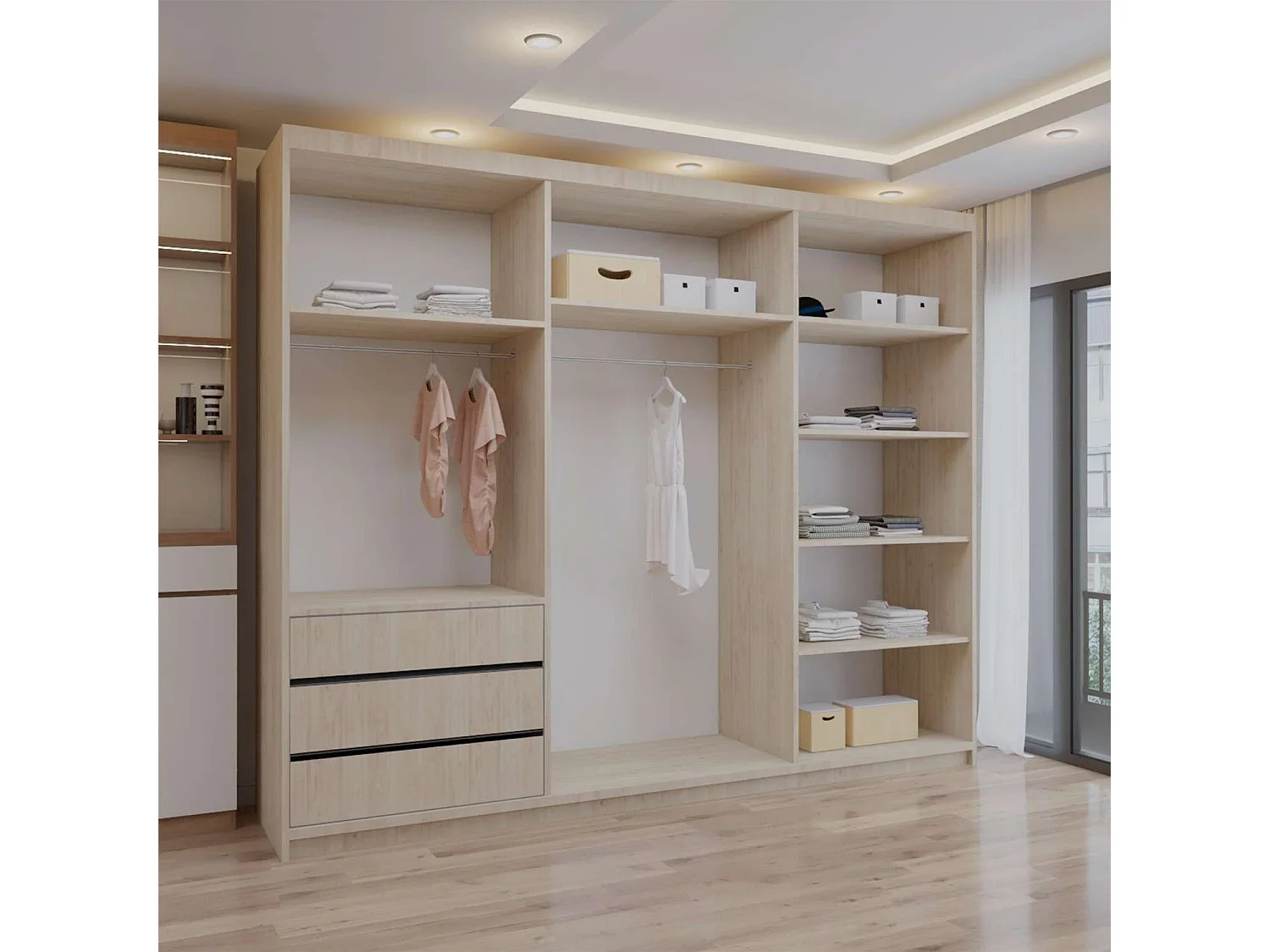 Double mirrored sliding door wardrobe - 250cm oak- Modern