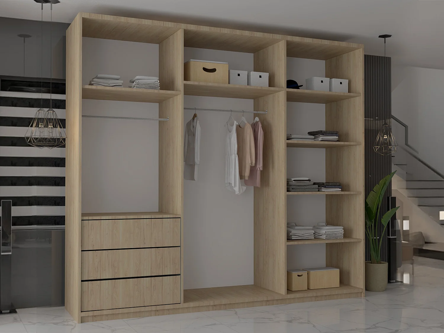 Double mirrored sliding door wardrobe - 250cm oak- Modern