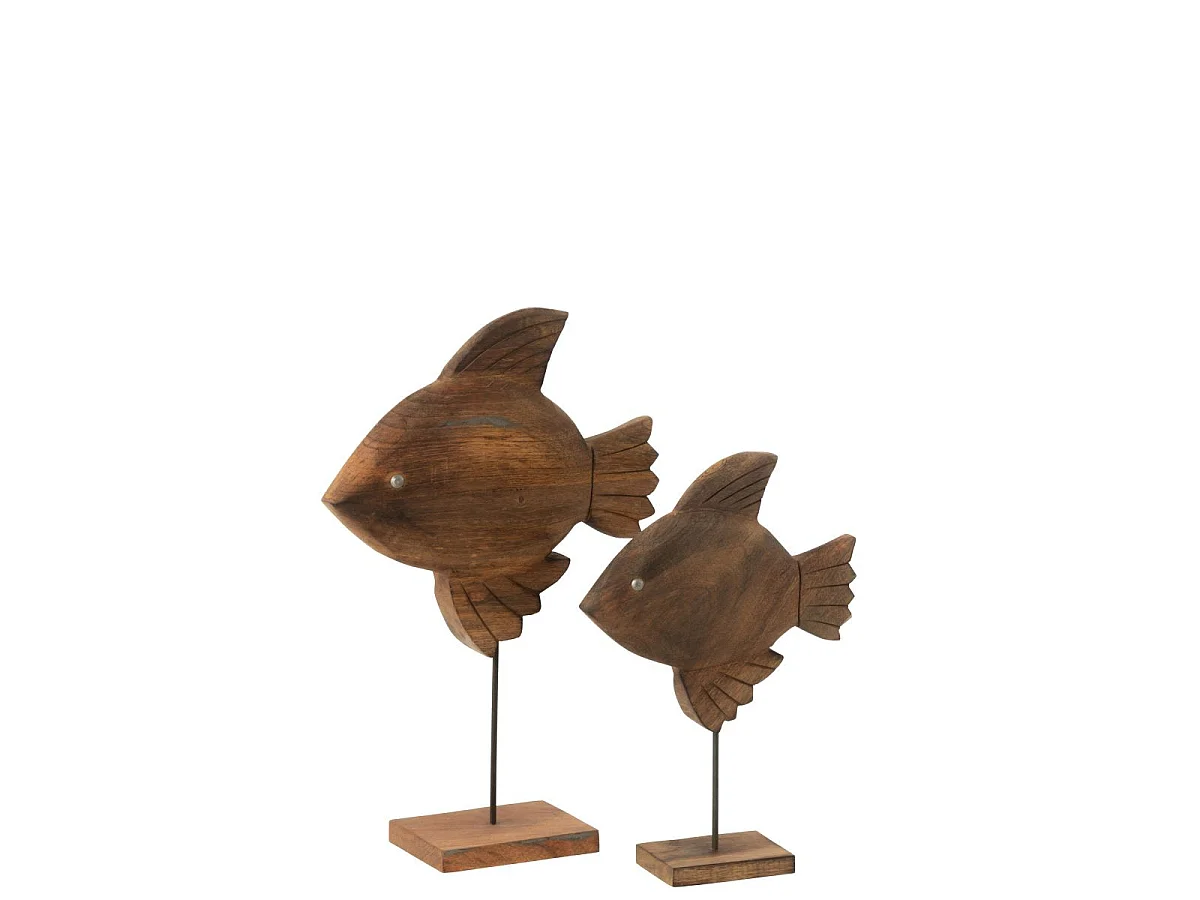 Statuette Poisson sur Pied en Bois "Antwan" 31cm Marron