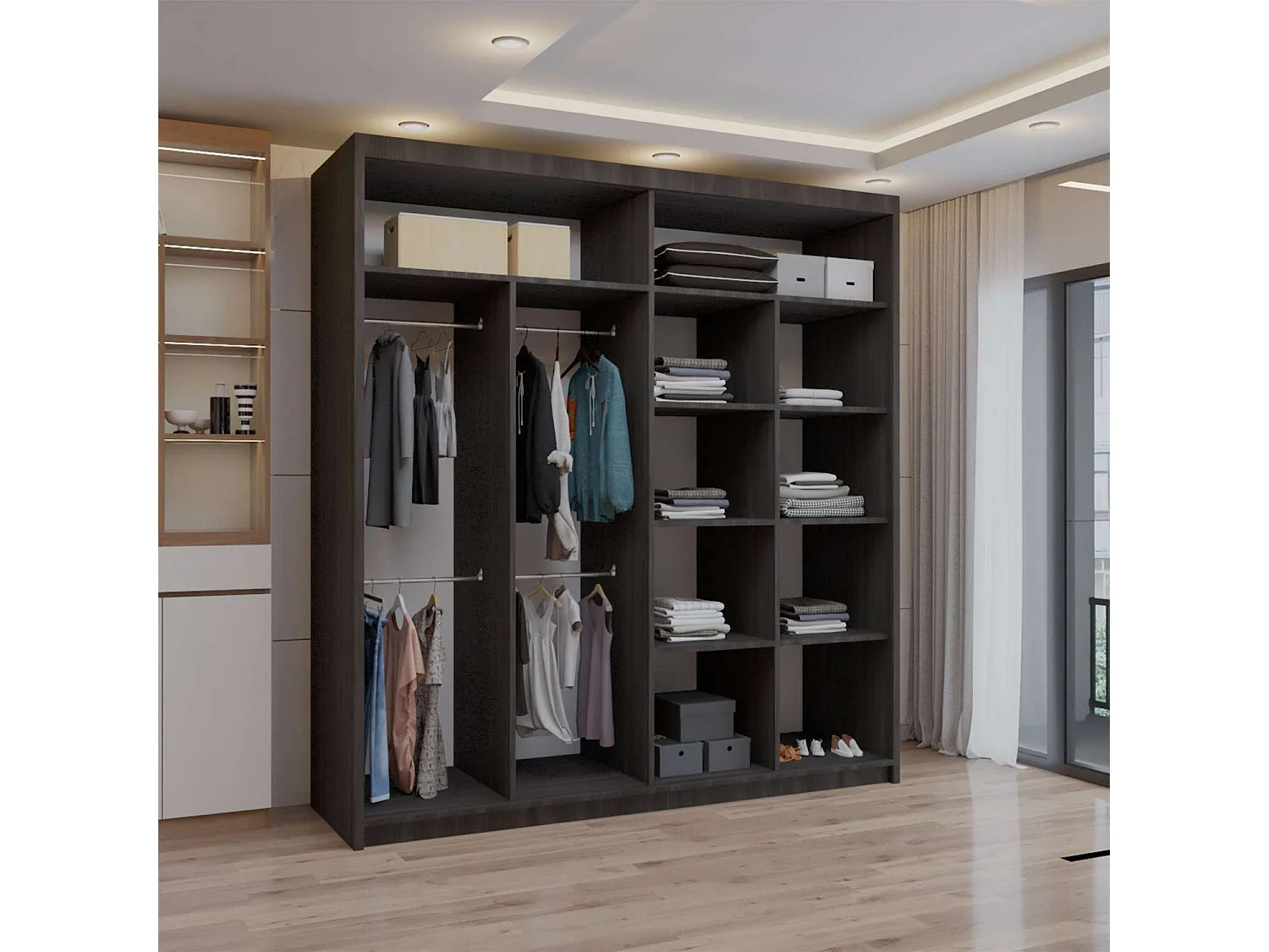 Double mirrored sliding door wardrobe - 203cm wenge- Modern