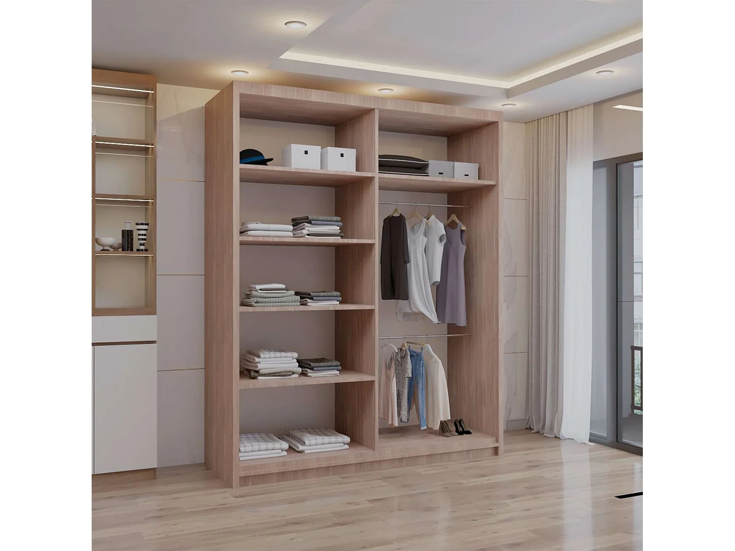 Double mirrored sliding door wardrobe - 180cm walnut- Modern