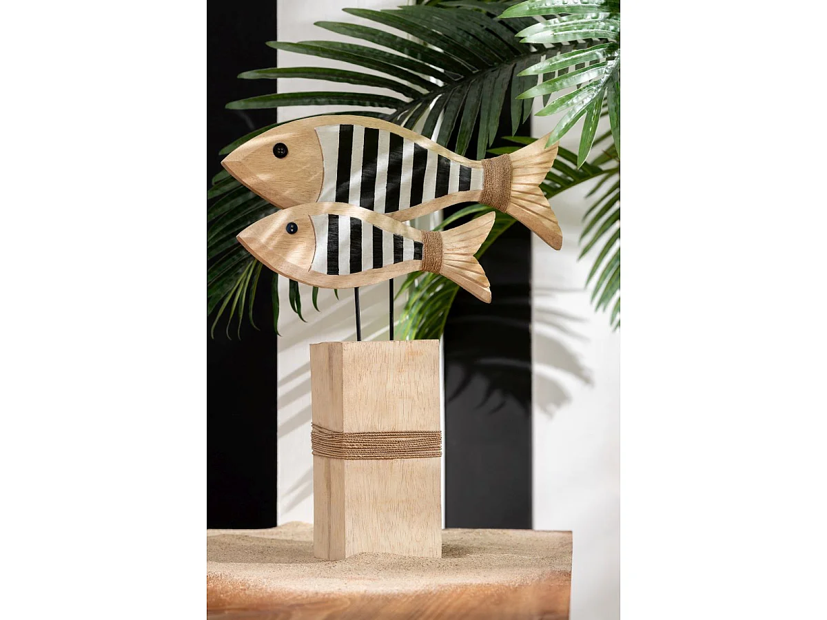 Poissons Déco sur Pied "Rayé" 45cm Naturel & Noir
