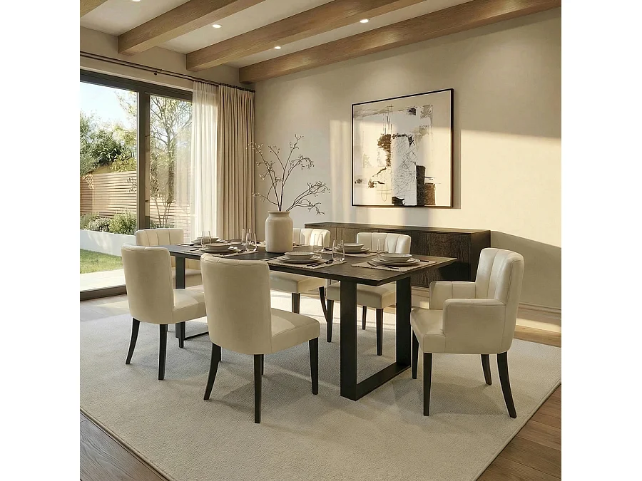 Set of 2 Hatfield Dining Chairs - Cream Faux Leather, Ash Legs, Matt Black Finish