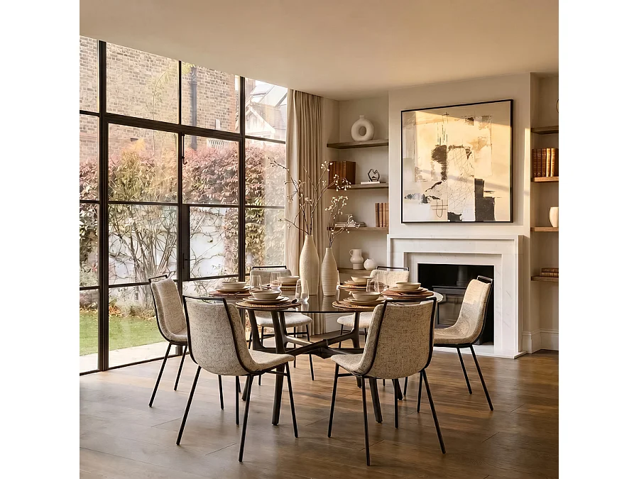 Set of 2 Kai Dining Chairs - Birch, Steel Frame, Chenille Upholstery