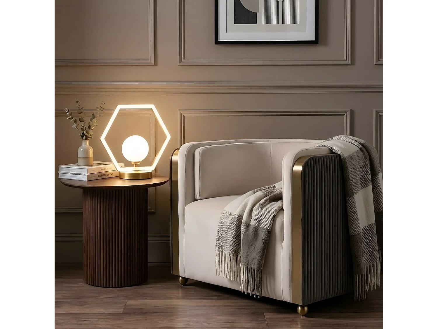 Norell Table Light - Brushed Brass Steel, Frosted Diffuser, Glass Sphere, 20W G4 LED