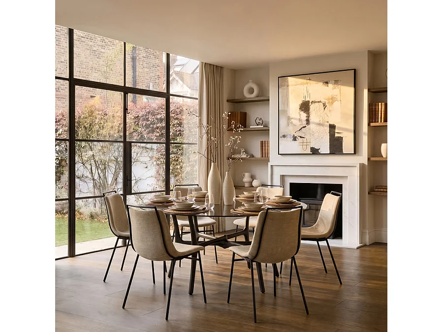 Set of 2 Kai Dining Chairs - Sable, Washed-Chenille Upholstery, Black Powder-Coated Steel