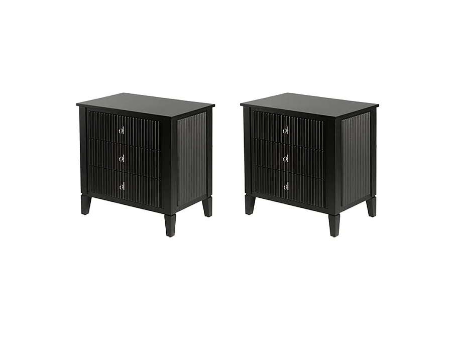 Set of 2 Heidi bedside tables - Black polyurethane finish, brass and silver handles