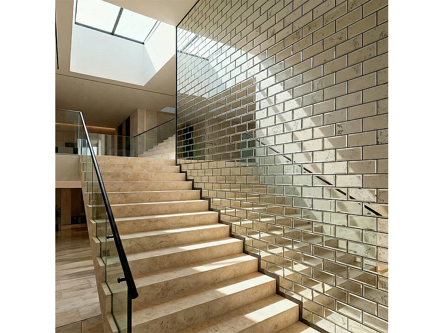 My Furniture Victorian Mirrored Rectangle Wall Tiles Pack, Vintage Aged Effect, Bevelled Edges