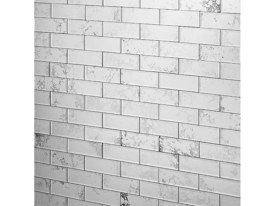 My Furniture Victorian Mirrored Rectangle Wall Tiles Pack, Vintage Aged Effect, Bevelled Edges