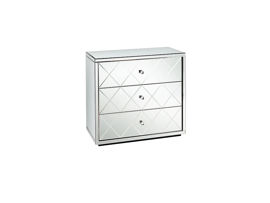 Knightsbridge Mirrored Three Drawer Chest - Bevelled Mirror, Diamond-Cut Pattern, Crystal Handles