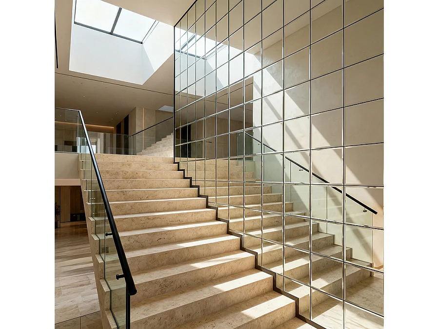 Mirrored Square Wall Tiles Pack - 6 Bevelled Silver Glass Tiles, 30x30 cm