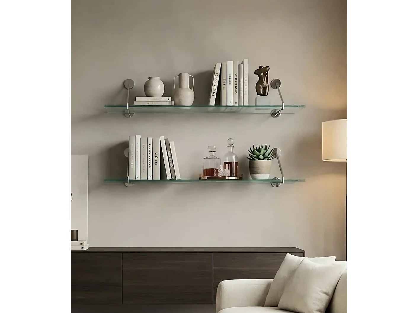 Cleo Shelf Silver - 100 cm Toughened Glass Shelf with Polished Chrome Supports