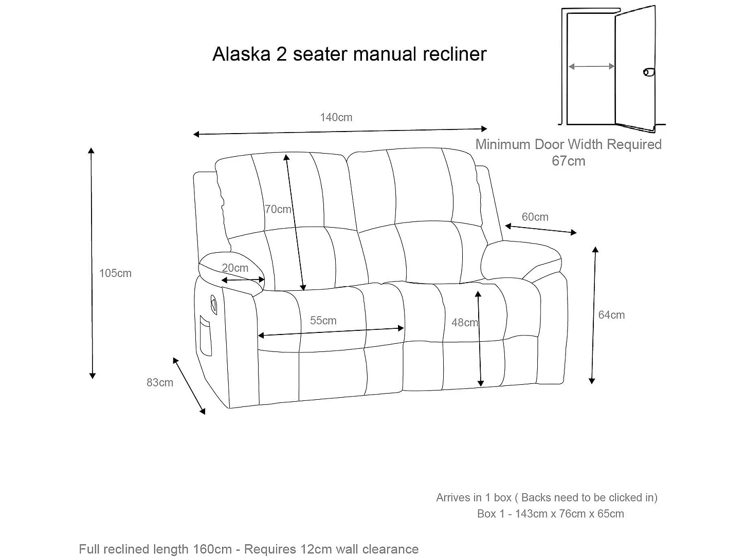 Alaska Grey Fabric Manual Recliner 3+2 Suite