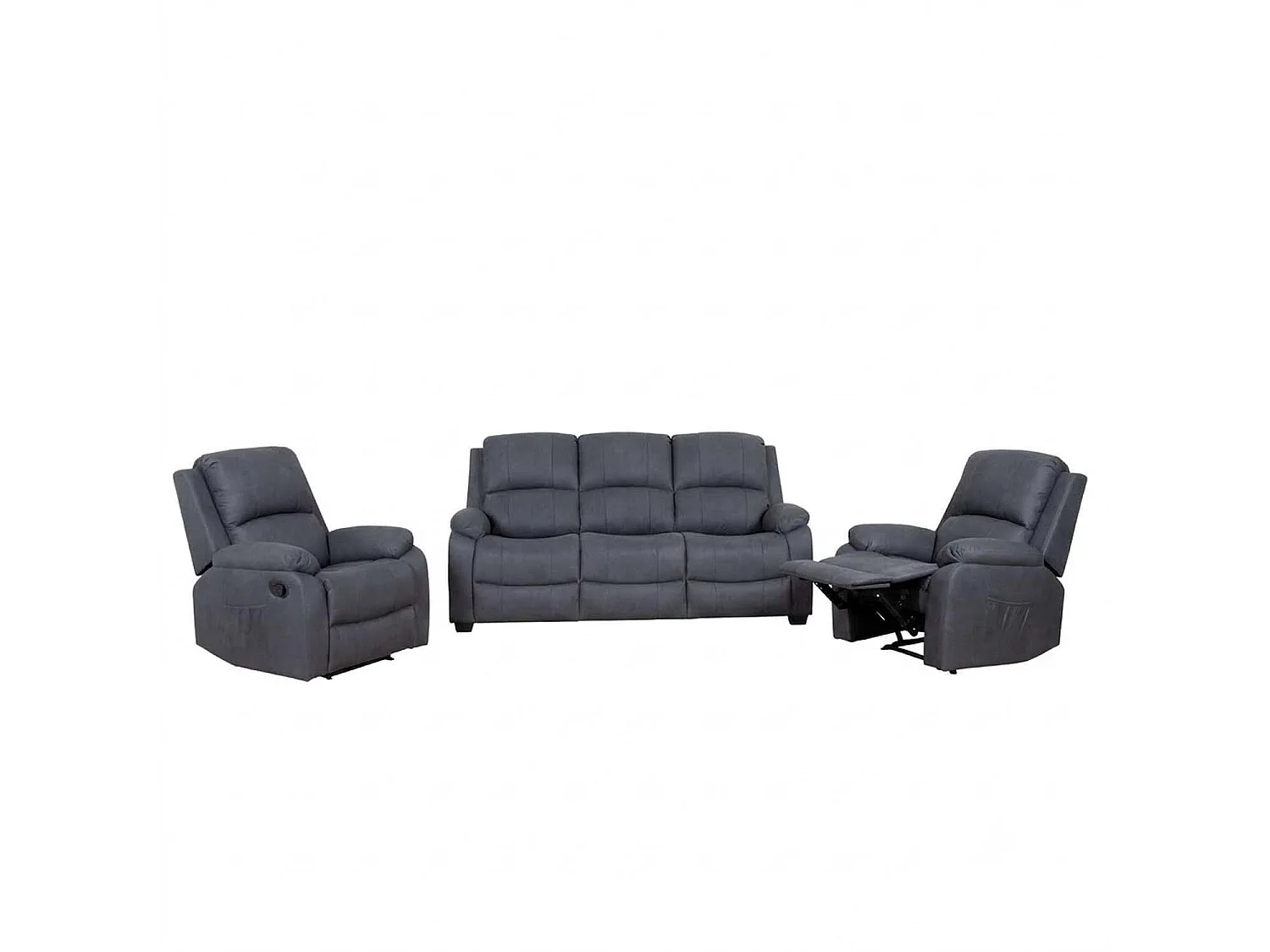 Alaska Grey Fabric 3 Seater & 2 Recliner Chairs